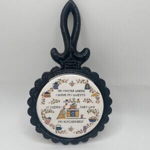 Antique 1950s Cast Iron Handle Round Tile Trivet My Guests Like My Kitchen Best